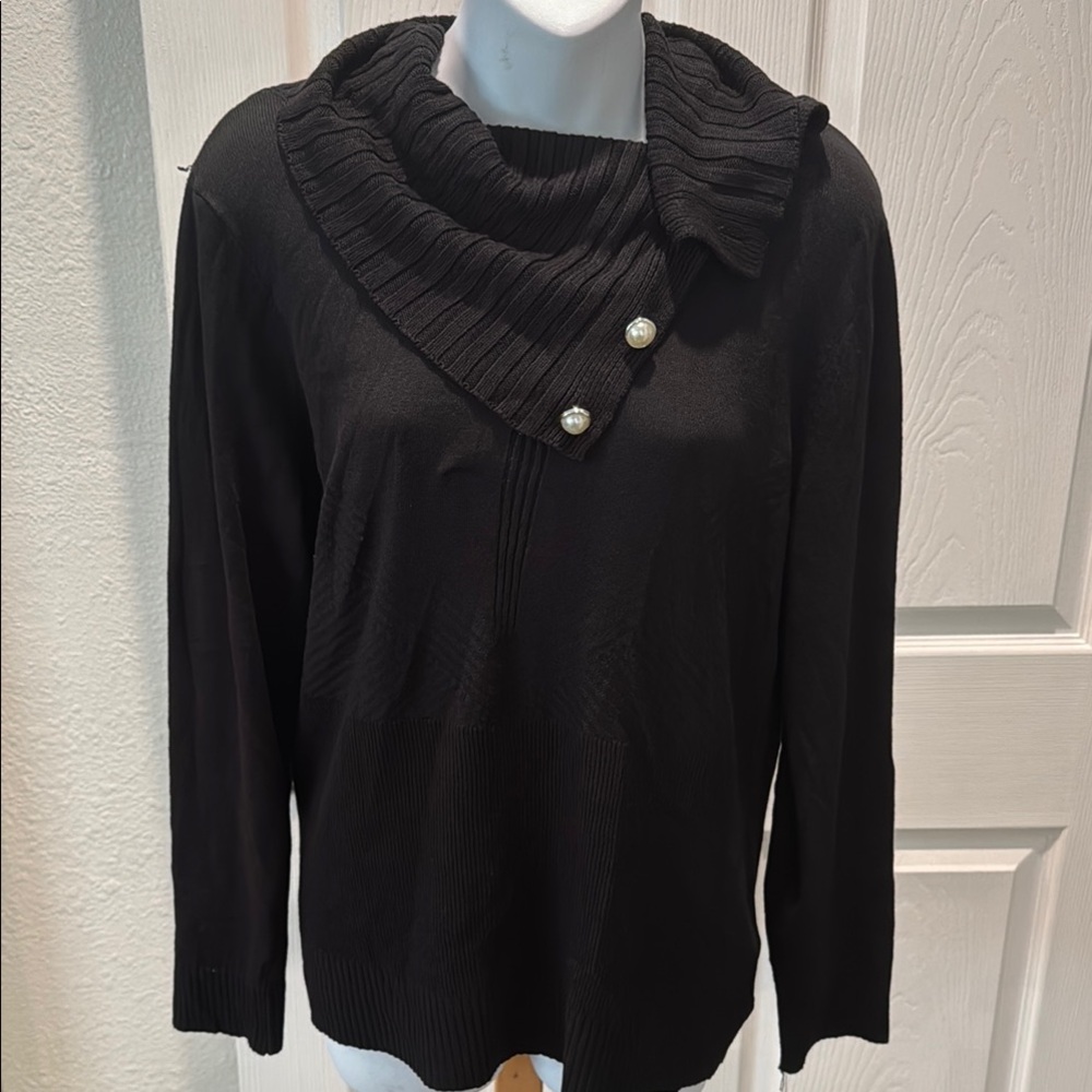 NY Collection Black Cowl Neck Sweater